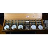  Small box with six clocks, three of which with 8 day mechanism and alarm. One silver NUMA, one alarm...