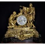  Fantastic Kamin gilded bronze and marble pendulum. Enameled clock face. Signed Merra Paris. 18th...