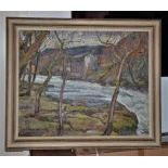 Oil on canvas The Doubs signed Charles les Platennier 1932. 83 x 100cm.