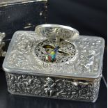 925 silver and enamel  songbird box.  Very good condition. Ca. 1900