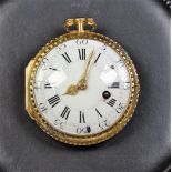  18ct gold pocket watch. 3 colors and enameled. Dutertre Paris signed. Diameter 46 mm. Louis XVI...