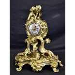  Pendule miniature en bronze doré Louis XV, mouvement de montre de poche à roue de rencontre,...