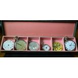 Box with 4 pocket watches and two movements