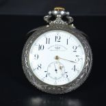 Silver pocket watch with alarm. Enameled  clock face. Diameter 59 mm. Very good condition. Ca. 1900